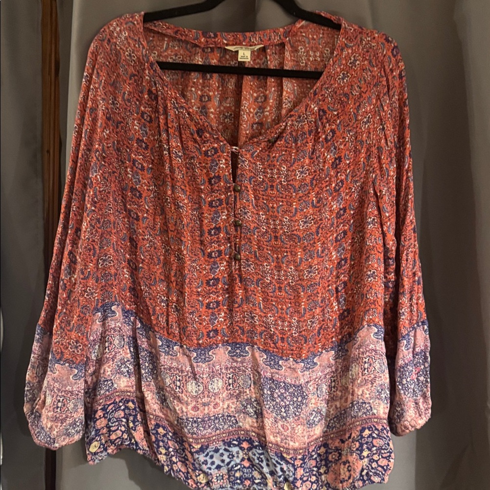 Lucky Brand Bohemian Multicolor Blouse sz Large